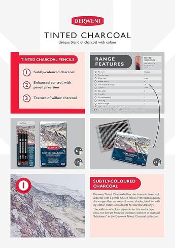 Derwent Tinted Charcoal Pencils, 4mm Core, Metal Tin, 24 Count (2301691) in Saudi Arabia