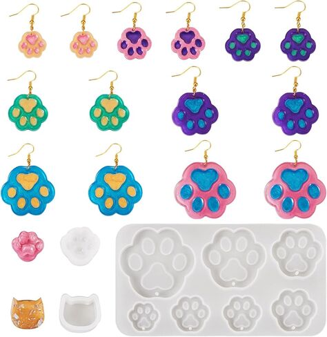 Magibeads 5Pcs Paw Print Silicone Molds Cute Cat Head Dog Resin Mold Pet Paw Footprint Resin Casting Molds for Crafts DIY Dog Collar Earring Keychain UV Epoxy Resin Jewelry Making Supplies in Kuwait
