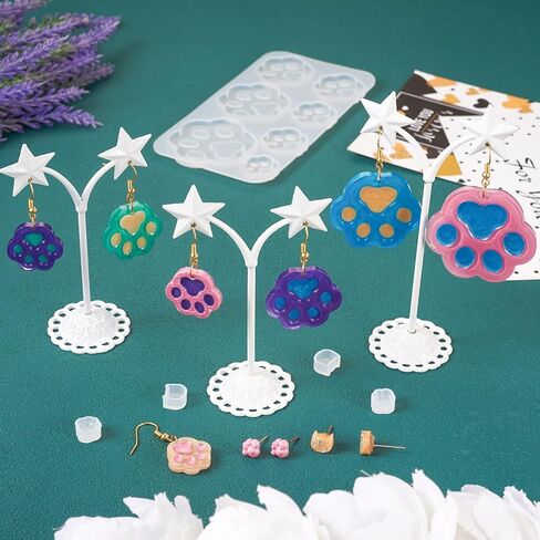 Magibeads 5Pcs Paw Print Silicone Molds Cute Cat Head Dog Resin Mold Pet Paw Footprint Resin Casting Molds for Crafts DIY Dog Collar Earring Keychain UV Epoxy Resin Jewelry Making Supplies in Kuwait