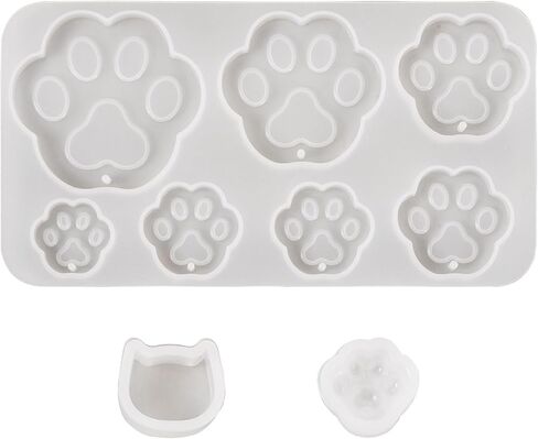 Magibeads 5Pcs Paw Print Silicone Molds Cute Cat Head Dog Resin Mold Pet Paw Footprint Resin Casting Molds for Crafts DIY Dog Collar Earring Keychain UV Epoxy Resin Jewelry Making Supplies in Kuwait