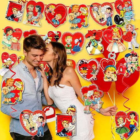 مجموعة ديكورات عيد الحب العتيقة من xituodai تتضمن 3 قطع لافتة عيد الحب مع 20 نمطًا من بطاقات التعليق و9 قطع دوامة معلقة، لوازم حفلات عيد الحب التقليدية in Kuwait