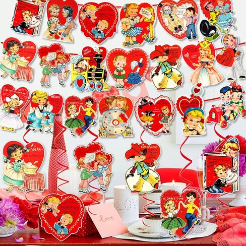 مجموعة ديكورات عيد الحب العتيقة من xituodai تتضمن 3 قطع لافتة عيد الحب مع 20 نمطًا من بطاقات التعليق و9 قطع دوامة معلقة، لوازم حفلات عيد الحب التقليدية in Kuwait