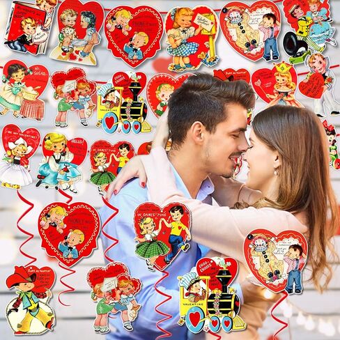 مجموعة ديكورات عيد الحب العتيقة من xituodai تتضمن 3 قطع لافتة عيد الحب مع 20 نمطًا من بطاقات التعليق و9 قطع دوامة معلقة، لوازم حفلات عيد الحب التقليدية in Kuwait