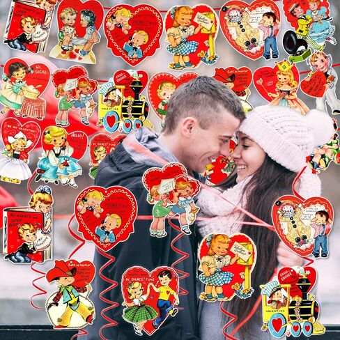 مجموعة ديكورات عيد الحب العتيقة من xituodai تتضمن 3 قطع لافتة عيد الحب مع 20 نمطًا من بطاقات التعليق و9 قطع دوامة معلقة، لوازم حفلات عيد الحب التقليدية in Kuwait