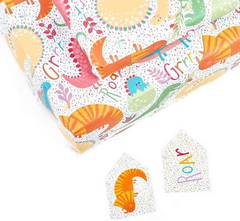 CENTRAL 23 Wrapping Paper for Boys (x6) Sheets - Dinosaurs and Safari Animals - For Girls - New Baby Birthday Gift Wrap - Green and Blue - Recyclable in Saudi Arabia