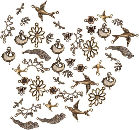 SUNNYCLUE 1 Box 80PCS 10 Styles Bird Tree Leaf Connector Charms Alloy Links Findings Chakra Craft Supplies for DIY Jewelry Bracelet Necklace Earring Making Crafting Accessories，Antique Bronze in Saudi Arabia