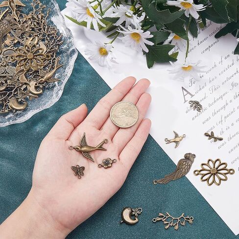 SUNNYCLUE 1 Box 80PCS 10 Styles Bird Tree Leaf Connector Charms Alloy Links Findings Chakra Craft Supplies for DIY Jewelry Bracelet Necklace Earring Making Crafting Accessories，Antique Bronze in Saudi Arabia