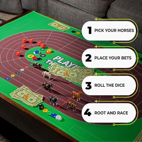 Playin' The Ponies - Horse Race Board Game, Horse Games, Horse Racing Game for Adults, Horse Racing Board Game, Derby Horse Race Game, Race Horse Game Board, Horse Dice Games, Social Party Games in Kuwait