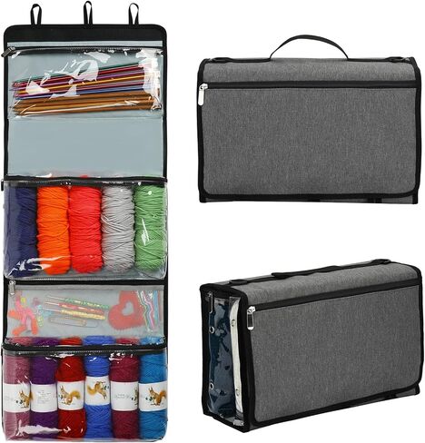 LOOEN Portable Yarn Tote Bag Foldable Hanging Yarn Storage Knitting Organizer Storage, Clear Wall Display Bulk Yarn Organizer Bag for DIY Knitting in Kuwait