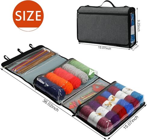 LOOEN Portable Yarn Tote Bag Foldable Hanging Yarn Storage Knitting Organizer Storage, Clear Wall Display Bulk Yarn Organizer Bag for DIY Knitting in Kuwait