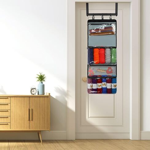 LOOEN Portable Yarn Tote Bag Foldable Hanging Yarn Storage Knitting Organizer Storage, Clear Wall Display Bulk Yarn Organizer Bag for DIY Knitting in Kuwait