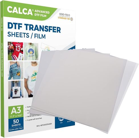 CALCA Premium DTF Transfer Film A3 PreTreat PET أوراق ورق نقل الحرارة مباشرة إلى الفيلم لنسيج تي شيرت مطبوع يدويًا - 50 ورقة (على الوجهين، قشر ساخن) in Kuwait