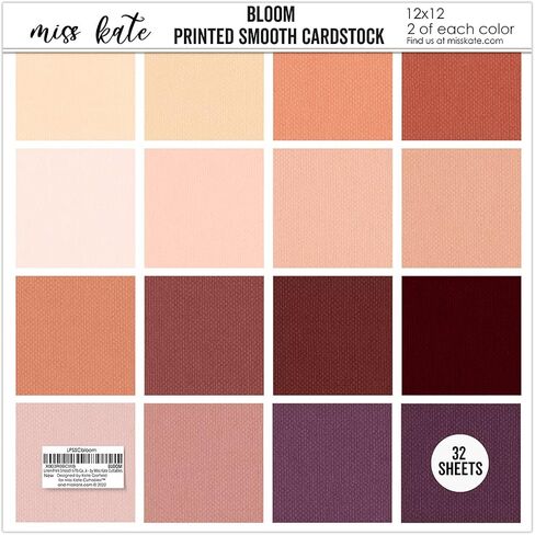 Linen Print Smooth 67lb Cardstock - Bloom - for Watercolor Florals - 32 Sheets - Single-Sided Card Stock - Two of 16 Colors - White Core - Crafting Scrapbook - by Miss Kate Cuttables in Saudi Arabia