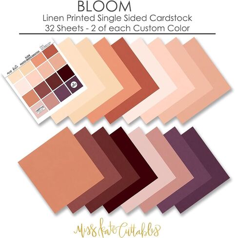 Linen Print Smooth 67lb Cardstock - Bloom - for Watercolor Florals - 32 Sheets - Single-Sided Card Stock - Two of 16 Colors - White Core - Crafting Scrapbook - by Miss Kate Cuttables in Saudi Arabia