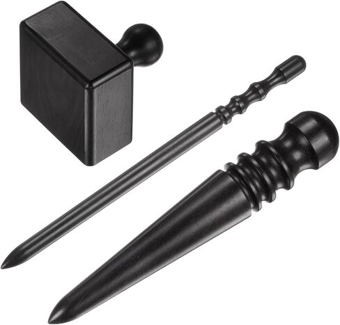 HARFINGTON Leather Edge Burnisher Tool 3 Type Black Ebony Wood 4 Grooves Slim Stick & Round Head & Cube Wood Edge Slicker Leather Burnishing Tool for Polished Edges Craft Leathercraft Working in Saudi Arabia