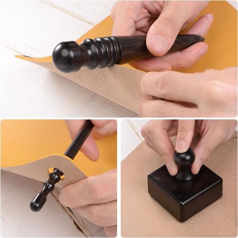 HARFINGTON Leather Edge Burnisher Tool 3 Type Black Ebony Wood 4 Grooves Slim Stick & Round Head & Cube Wood Edge Slicker Leather Burnishing Tool for Polished Edges Craft Leathercraft Working in Saudi Arabia