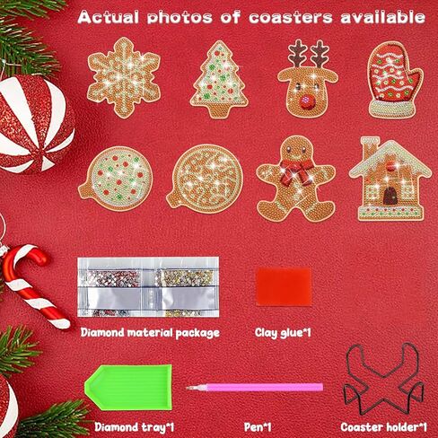 8Pcs Christmas Gingerbread Man Diamond Painting Coasters with Holder DIY Diamond Art Coaster for Xmas Christmas Diamond Art Kits for Kids Adult Table Decor in Kuwait