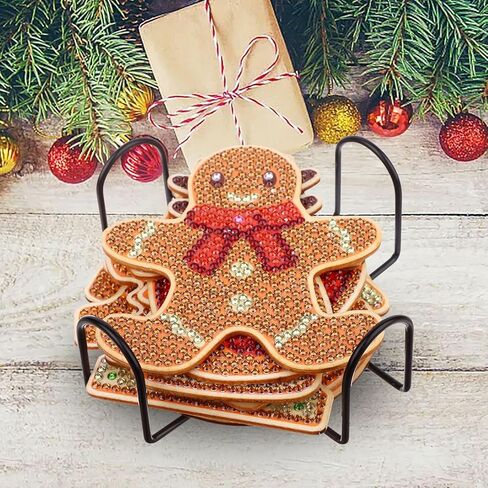 8Pcs Christmas Gingerbread Man Diamond Painting Coasters with Holder DIY Diamond Art Coaster for Xmas Christmas Diamond Art Kits for Kids Adult Table Decor in Kuwait