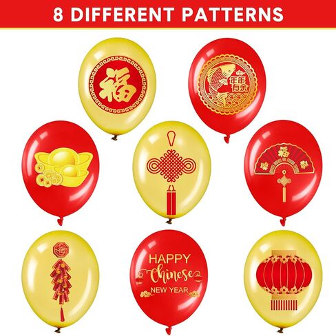 Chalyna 40 Pieces Chinese New Year Balloons Chinese New Year Decoration Chinese Gold Red Fu Lantern Fortune Balloons Spring Festival Latex Balloon for Asian Decoration Spring Festival Party Supplies in Kuwait