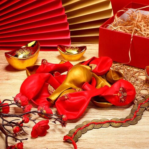 Chalyna 40 Pieces Chinese New Year Balloons Chinese New Year Decoration Chinese Gold Red Fu Lantern Fortune Balloons Spring Festival Latex Balloon for Asian Decoration Spring Festival Party Supplies in Kuwait