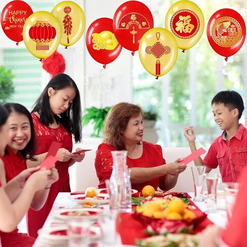 Chalyna 40 Pieces Chinese New Year Balloons Chinese New Year Decoration Chinese Gold Red Fu Lantern Fortune Balloons Spring Festival Latex Balloon for Asian Decoration Spring Festival Party Supplies in Kuwait
