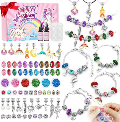Eleanore's Diary Make Your Own Bracelets, Unicorn Parent-Child Interaction Gift, Jewellery Making Set, Bracelet Making Kit with Bracelets/Resin/Glitter, Jewellery Crafts, Gifts for Family in Kuwait