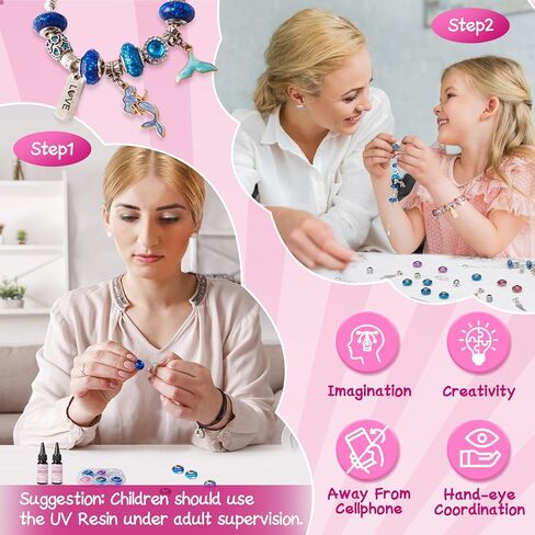 Eleanore's Diary Make Your Own Bracelets, Unicorn Parent-Child Interaction Gift, Jewellery Making Set, Bracelet Making Kit with Bracelets/Resin/Glitter, Jewellery Crafts, Gifts for Family in Kuwait