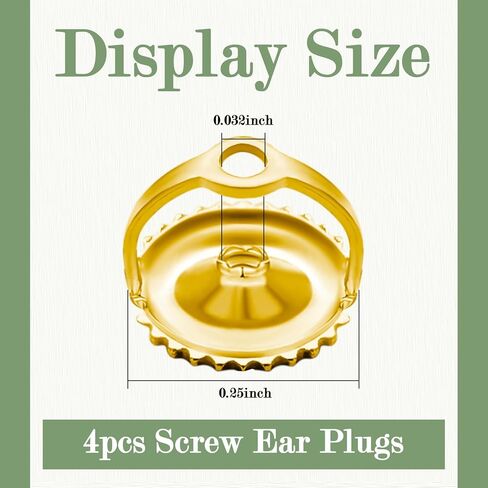 2 Pairs Screw Earring Backs Replacement, 925 Sterling Silver Screw On Earring Backs for Studs, Hypoallergenic Gold Plated Secure Screw Backs Fit for 0.032" Threaded Post (Gold) in Kuwait