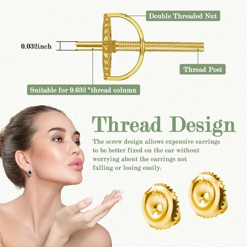2 Pairs Screw Earring Backs Replacement, 925 Sterling Silver Screw On Earring Backs for Studs, Hypoallergenic Gold Plated Secure Screw Backs Fit for 0.032" Threaded Post (Gold) in Kuwait