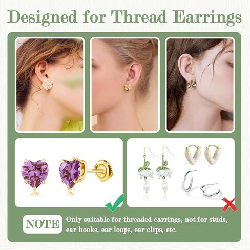 2 Pairs Screw Earring Backs Replacement, 925 Sterling Silver Screw On Earring Backs for Studs, Hypoallergenic Gold Plated Secure Screw Backs Fit for 0.032" Threaded Post (Gold) in Kuwait