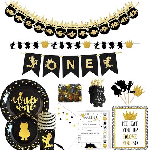 ديكورات عيد الميلاد وايلد وان 12 قطعة - 129 قطعة لوازم حفلات وايلد ون - مناديل حفلات - أكواب للاستعمال مرة واحدة - كرسي عالٍ وزينة صورة شهرية - أغطية علوية لكعكة - بطاقات دعوة in Kuwait
