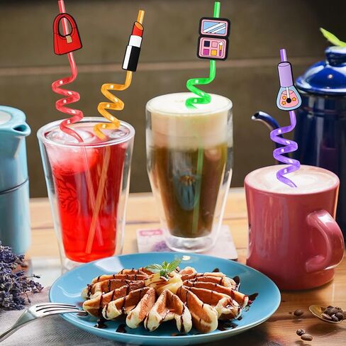 Lidmada 24Pcs Pink Dolls Party Favors Reusable Plastic Straws, Pink Girls Head Straws with 8 Designs for Baby Kids Spa Makeup Princess Party Supplies Decorations, 2Pcs Cleaning Brushes in Kuwait