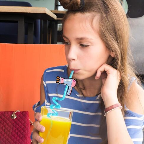 Lidmada 24Pcs Pink Dolls Party Favors Reusable Plastic Straws, Pink Girls Head Straws with 8 Designs for Baby Kids Spa Makeup Princess Party Supplies Decorations, 2Pcs Cleaning Brushes in Kuwait