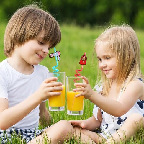 Lidmada 24Pcs Pink Dolls Party Favors Reusable Plastic Straws, Pink Girls Head Straws with 8 Designs for Baby Kids Spa Makeup Princess Party Supplies Decorations, 2Pcs Cleaning Brushes in Kuwait