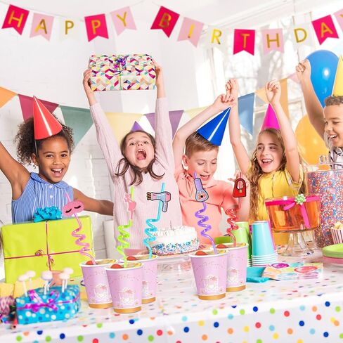 Lidmada 24Pcs Pink Dolls Party Favors Reusable Plastic Straws, Pink Girls Head Straws with 8 Designs for Baby Kids Spa Makeup Princess Party Supplies Decorations, 2Pcs Cleaning Brushes in Kuwait