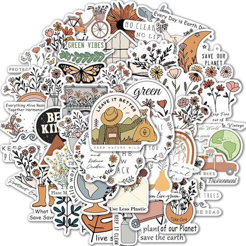 50 قطعة من ملصقات حماية البيئة لزجاجات المياه من الفينيل، ملصقات يوم الارض المقاومة للماء للاطفال والمراهقين لحماية البيئة، ملصقات للابتوب والمجلات هدية لدعاة البيئة in Kuwait