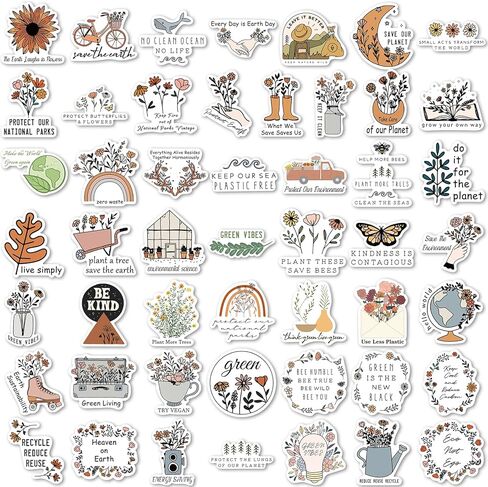 50 قطعة من ملصقات حماية البيئة لزجاجات المياه من الفينيل، ملصقات يوم الارض المقاومة للماء للاطفال والمراهقين لحماية البيئة، ملصقات للابتوب والمجلات هدية لدعاة البيئة in Kuwait