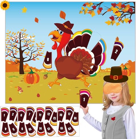 Thanksgiving Party Games for Kids Pin The Tail On The Turkey Game Friendsgiving Games with 24 Turkey Tail Stickers for Audults Family in Saudi Arabia