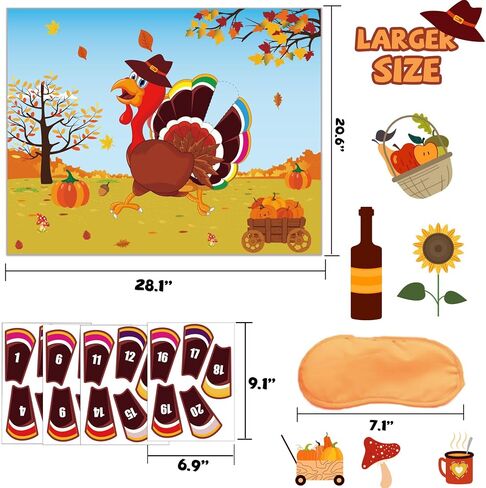 Thanksgiving Party Games for Kids Pin The Tail On The Turkey Game Friendsgiving Games with 24 Turkey Tail Stickers for Audults Family in Saudi Arabia