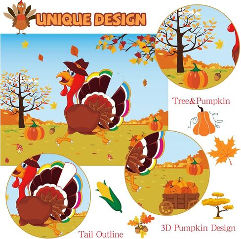 Thanksgiving Party Games for Kids Pin The Tail On The Turkey Game Friendsgiving Games with 24 Turkey Tail Stickers for Audults Family in Saudi Arabia