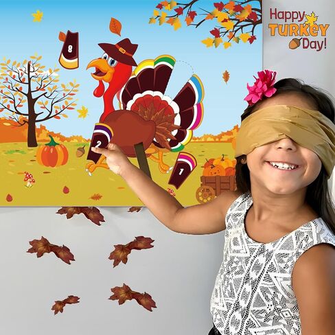 Thanksgiving Party Games for Kids Pin The Tail On The Turkey Game Friendsgiving Games with 24 Turkey Tail Stickers for Audults Family in Saudi Arabia