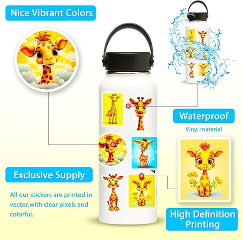 100 قطعة من ملصقات الزرافة الجميلة على شكل زرافة من الفينيل، ملصقات مقاومة للماء جمالية، ملصقات زرافة صفراء للاطفال والكبار للابتوب وزجاجة المياه والجوال ولوح التزلج والجيتار والامتعة والخوذة، ديكور in Kuwait