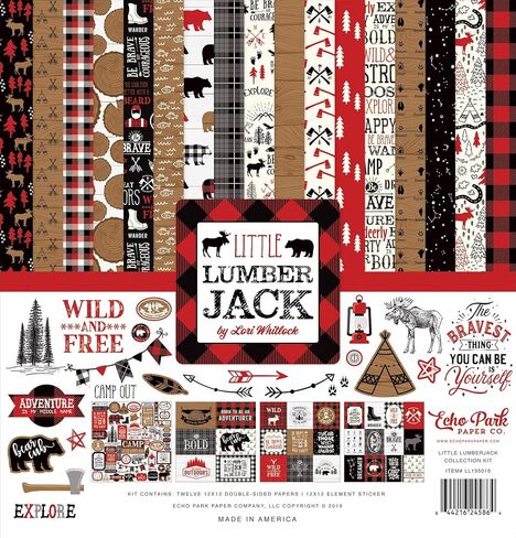 Echo Park Paper Company Little Lumberjack Collection Kit paper, red, black, tan, kraft, white, 12-x-12-Inch in Saudi Arabia