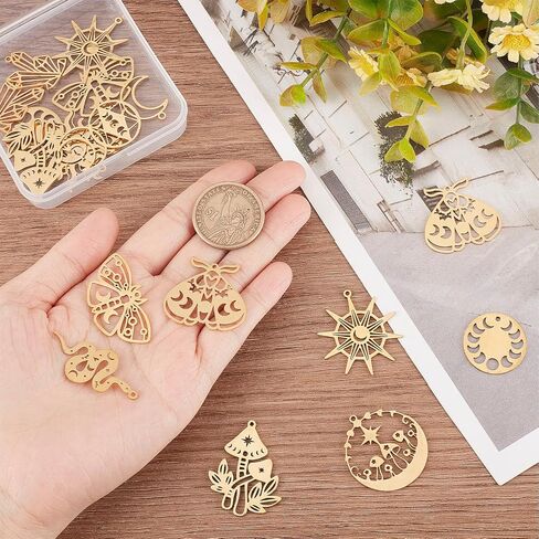 SUNNYCLUE 1 صندوق 20 قطعة من الفولاذ المقاوم للصدأ سحر فراشة الهالوين سحر الفطر الذهبي التارو الشمس سحر الكريستال المنشور الثلاثي آلهة القمر سحر مسطح مستدير مرحلة القمر سحر لصنع المجوهرات الحرف اليدوية in Saudi Arabia