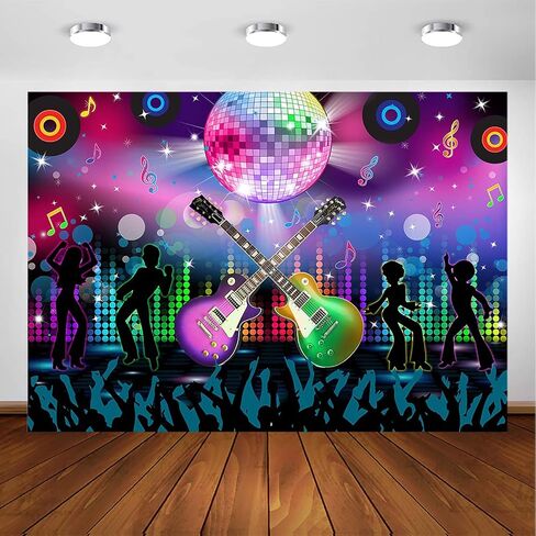 Avezano Karaoke Party Decor Rock and Roll Backdrop Hip Pop Theme ديكورات حفلات أعياد الميلاد العودة إلى السبعينيات والثمانينيات والتسعينيات من القرن الماضي خلفية التصوير الفوتوغرافي لحفلات الديسكو للبالغين دعنا نتوهج لافتة رقص نيون (10 × 7 أقدام) in Saudi Arabia
