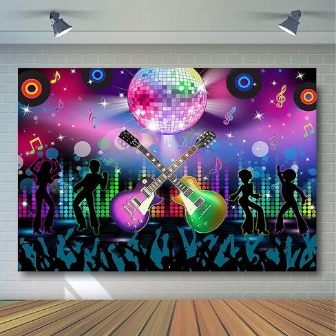 Avezano Karaoke Party Decor Rock and Roll Backdrop Hip Pop Theme ديكورات حفلات أعياد الميلاد العودة إلى السبعينيات والثمانينيات والتسعينيات من القرن الماضي خلفية التصوير الفوتوغرافي لحفلات الديسكو للبالغين دعنا نتوهج لافتة رقص نيون (10 × 7 أقدام) in Saudi Arabia