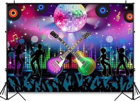 Avezano Karaoke Party Decor Rock and Roll Backdrop Hip Pop Theme ديكورات حفلات أعياد الميلاد العودة إلى السبعينيات والثمانينيات والتسعينيات من القرن الماضي خلفية التصوير الفوتوغرافي لحفلات الديسكو للبالغين دعنا نتوهج لافتة رقص نيون (10 × 7 أقدام) in Saudi Arabia