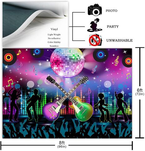 Avezano Karaoke Party Decor Rock and Roll Backdrop Hip Pop Theme ديكورات حفلات أعياد الميلاد العودة إلى السبعينيات والثمانينيات والتسعينيات من القرن الماضي خلفية التصوير الفوتوغرافي لحفلات الديسكو للبالغين دعنا نتوهج لافتة رقص نيون (10 × 7 أقدام) in Saudi Arabia