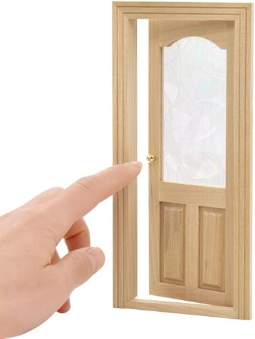 iLAND Dollhouse Door on 1 12 Scale, Unfinished Paintable Wooden Door w/ 3D Windowpane Reflecting Rainbow Light & Golden Metal Handles, Miniature Building Supplies Dollhouse Furniture & Decor in Kuwait