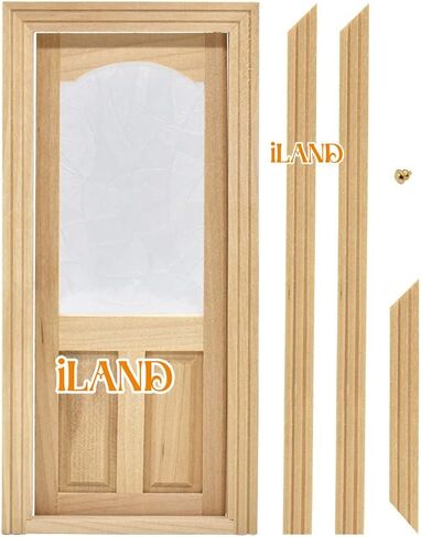 iLAND Dollhouse Door on 1 12 Scale, Unfinished Paintable Wooden Door w/ 3D Windowpane Reflecting Rainbow Light & Golden Metal Handles, Miniature Building Supplies Dollhouse Furniture & Decor in Kuwait